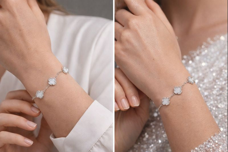 Pulseira Trevo Madrepérola Branca Feminina