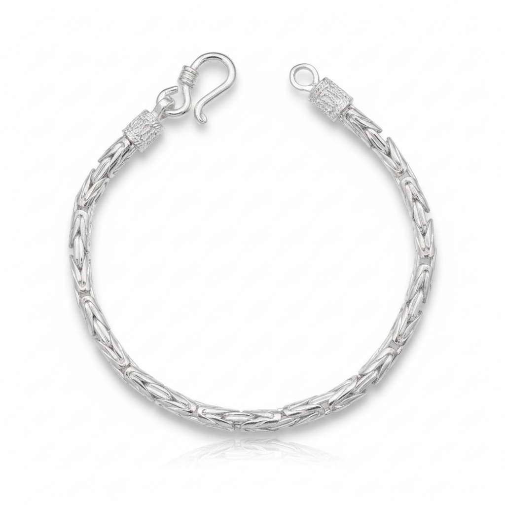 Pulseira Bali White Anzol 4mm - Prata 925 - Fundo Branco